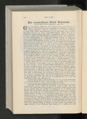Ein verschollenes Stück Raimunds