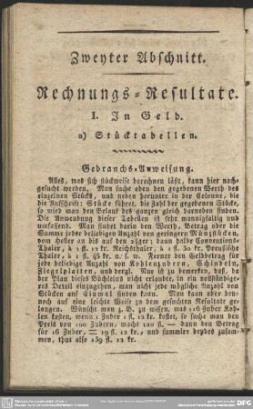 Zweyter Abschnitt. Rechnungs=Resultate