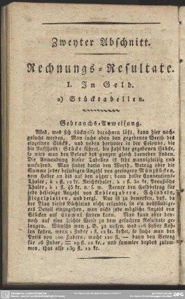 Zweyter Abschnitt. Rechnungs=Resultate