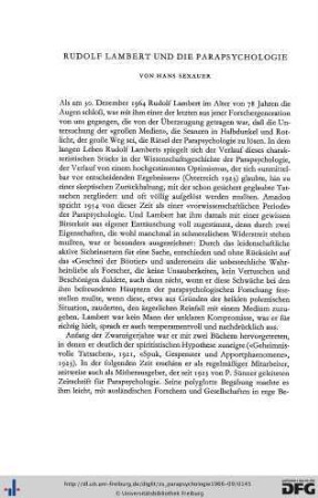 Hans Sexauer: Rudolf Lambert und die Parapsychologie
