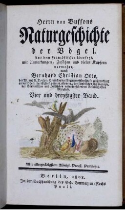 Bd. 34: Herrn von Buffons Naturgeschichte der Vögel. Vier und dreyßigster Band