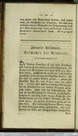 Zweyter Abschnitt. Geschichte der Blattern