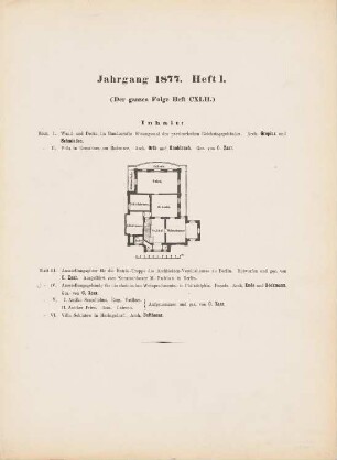 Villa, Kressbronn: Inhaltsverzeichnis, Grundriss (aus: Architektonisches Skizzenbuch, H. 142/1, 1877)