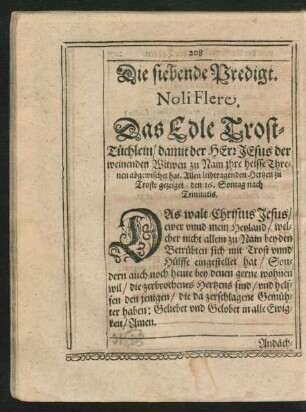 Die siebende Predigt. Noli Flere. Das Edle Trost-Tüchlein ...