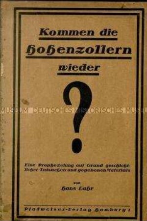 Schrift über eine mögliche Wiederherstellung der Monarchie im Deutschen Reich