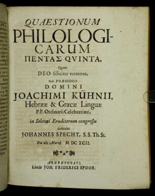 Quaestionum Philologicarum Πεντασ Quinta [...]