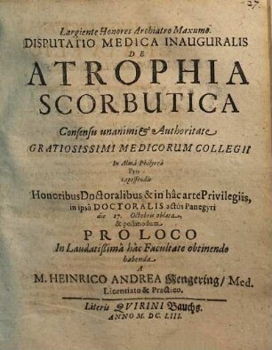 Disputatio Medica Inauguralis De Atrophia Scorbutica