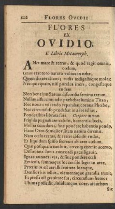 Flores Ex Ovidio. E Libris Metamorph