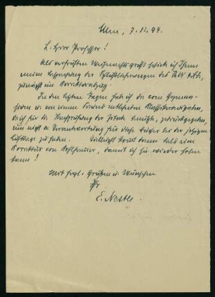 Korrespondenz mit Prof. Erwin Nestle (1944)