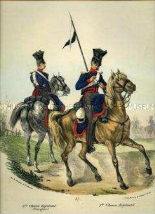Uniformdarstellung, Unteroffizier des 6. Ulanen-Regiments und Ulan des 1. Ulanen-Regiments zu Pferd, Preußen 1830. Aus: Elzholz u.a.: Das Preussische Heer. Tafel 47.