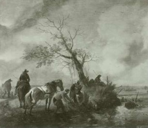 Philips Wouwerman: Fischer am Fluß, ihr Netz ans Land ziehend