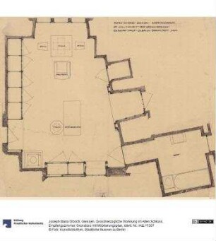 Giessen, Grossherzogliche Wohnung im Alten Schloss, Empfangszimmer, Grundriss mit Möblierungsplan