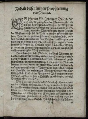 Inhalt dieser kurtzen Propheceiung oder Practica