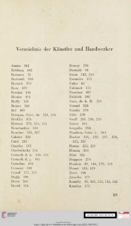 Verzeichnis der Künstler und Handwerker