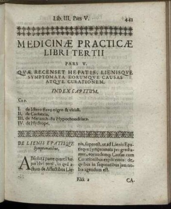 Pars V. Quæ Recenset Hepatis, Lienisque Symptomata Eorumque Causas Atque Curationem.