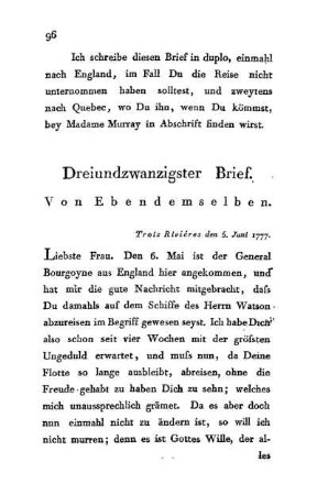 23. Von Ebendemselben - Trois Rivières, den 5. Juni 1777