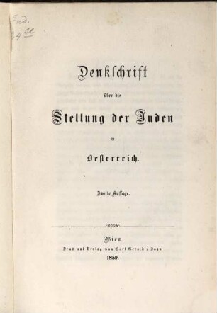 Denkschrift über die Stellung der Juden in Österreich