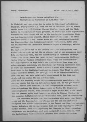 Oberkochen: Visitationsbericht mit Pfarrbericht 1947
