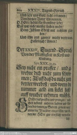 Der XXXIV. Tugend-Spruch, Von der Mässigkeit in Kost und Kleidung