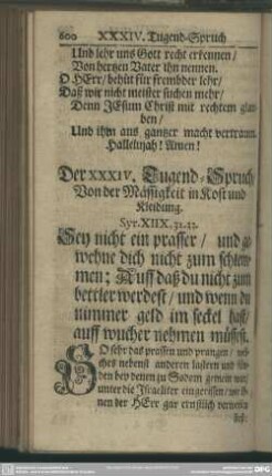 Der XXXIV. Tugend-Spruch, Von der Mässigkeit in Kost und Kleidung