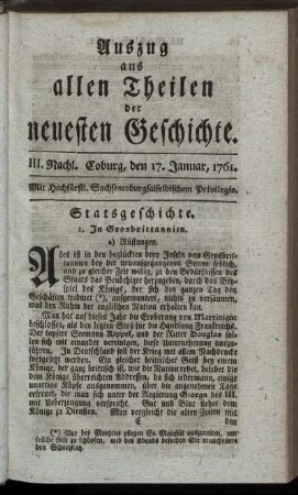 III. Nachl. Coburg, den 17. Januar, 1761.