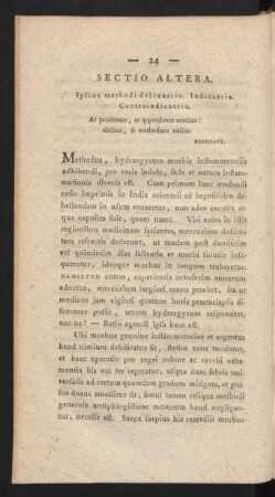 Sectio Altera. Ipsius methodi delineatio. Indicantia. Contraindicantia.