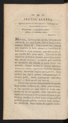 Sectio Altera. Ipsius methodi delineatio. Indicantia. Contraindicantia.