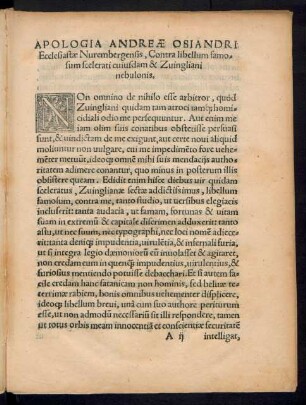 Apologia Andreae Osiandri Ecclesiastae Nurembergensis, Contra libellum famosum scelerati cuiusdam & Zvingliani nebulonis.