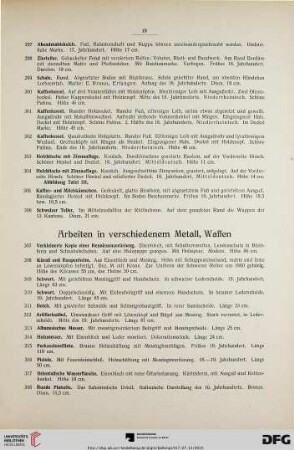 Arbeiten in verschiedenem Metall, Waffen (Nr. 307-322)