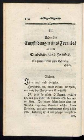 III. Ueber die Empfindungen eines Freundes an dem Sterbebette seines Freundes