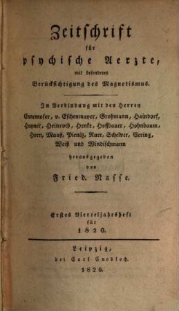 Zeitschrift für psychische Ärzte : mit besonderer Berücksichtigung des Magnetismus. 3. 1820