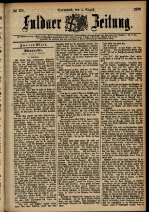 Zweite Ausgabe vom Samstag, den 04. August 1888.