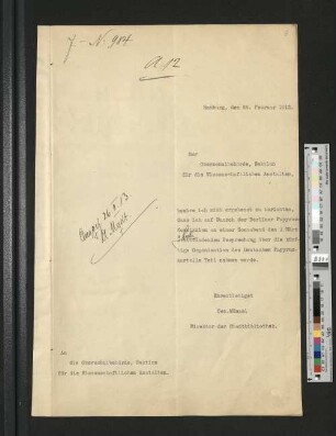 Brief von Prof. Dr Münzel an die Oberschulbehörde, Hamburg