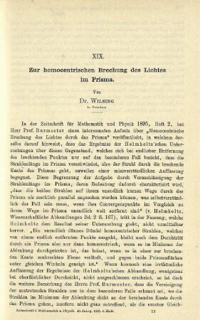 XIX. Zur homocentrischen Brechung des Lichtes im Prisma.