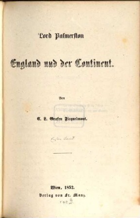 Lord Palmerston, England und der Continent, 1