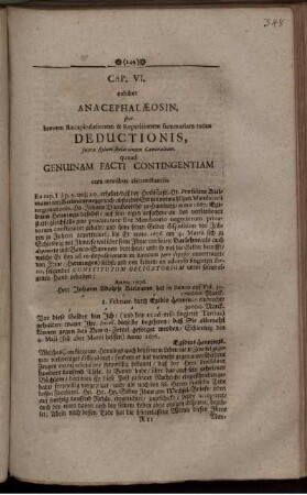 Cap. VI. exhibet Anacephalaeosin, sive brevem totius deductionis summariam repetitionem