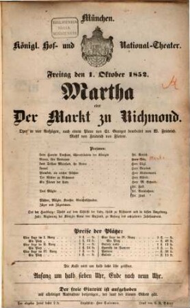 Königliches Hof- und Nationaltheater. 1852/53. Okt. 1852 - Sept. 1853