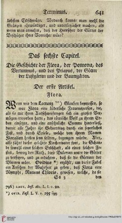 Das sechste Capitel: Die Geschichte der Flora, der Pomona, des Bertumnus, und des Priapus, der Götter der Lustgärten und der Baumgärten