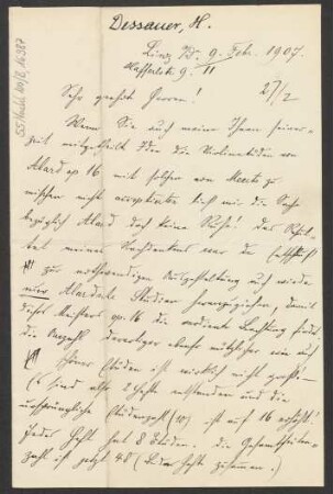Brief an B. Schott's Söhne : 09.02.1907