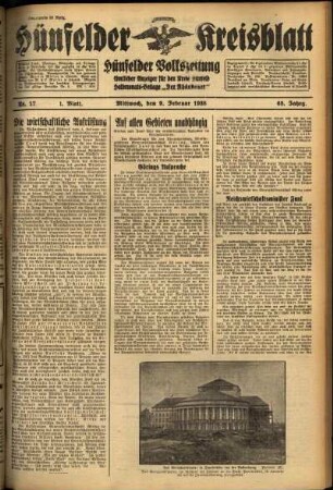 Erste Ausgabe vom Mittwoch, den 09. Februar 1938.