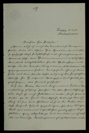 Nr. 4: Brief von Carl Posner an Paul de Lagarde, Leipzig, 31.10.1875