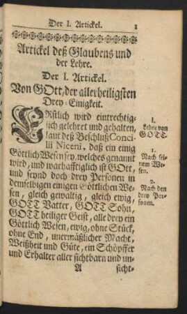 Artickel deß Glaubens und der Lehre. Der I. Artickel. - Der XXVIII. Artickel.