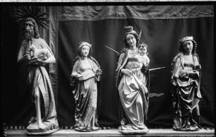 Wöschbach Katholische Pfarrkirche (Johannes dem Täufer geweiht) Plastiken aus Lindenholz - Johannes der Täufer (um 1490), Heilige Katharina (um 1510), Madonna mit Strahlenkreuz (um 1510), Heilige Barbara (um 1510)