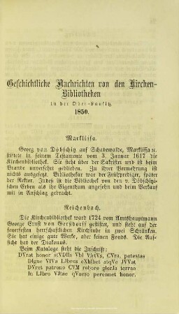 Geschichtliche Nachrichten von den Kirchenbibliotheken in der Ober-Lausitz