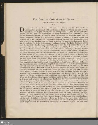 Das Deutsche Ordenshaus in Plauen