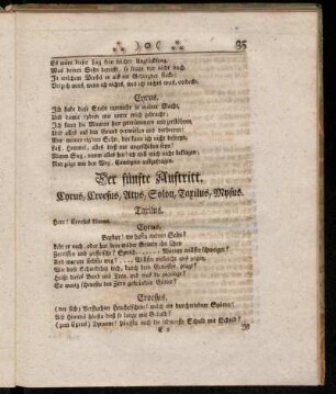 Der fünfte Auftritt. Cyrus, Croesus, Atys, Solon, Taxilus, Mysus.