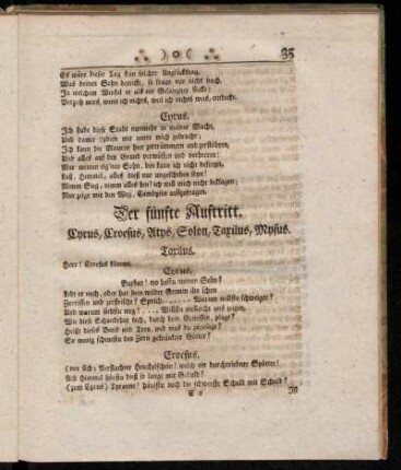 Der fünfte Auftritt. Cyrus, Croesus, Atys, Solon, Taxilus, Mysus.