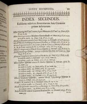 Index Secundus. Exhibens rubricas sententiarum huic Centuriae primae insertarum