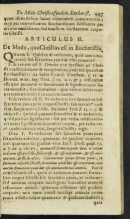 Articulus II. De Modo, quo Christus est in Eucharistia.