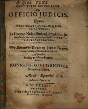 Disputatio Inauguralis De Officio Iudicis